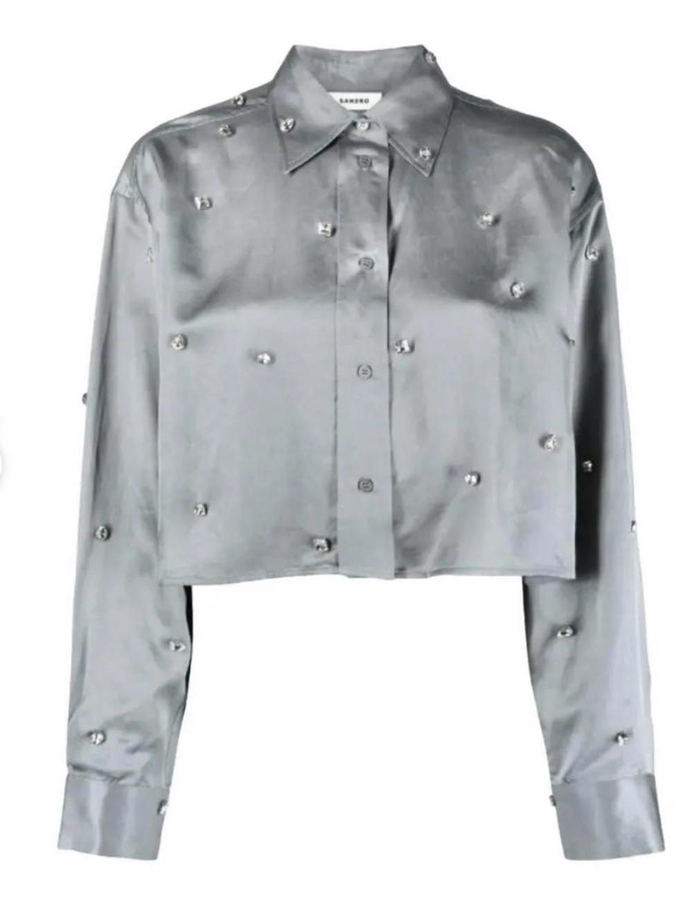 Sandro Silver Embellished Cropped Satin Shirt Size 2 (US M)